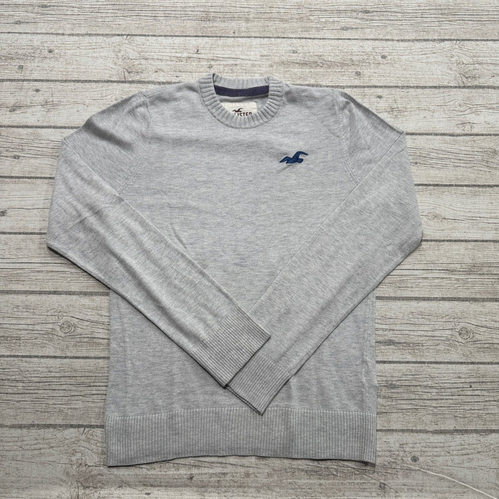 Y2K Hollister Sweater Men's Medium Gray Long Sleeve Knitted Crewneck Pullover
